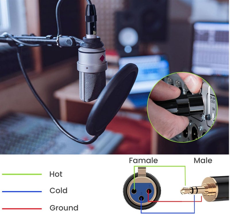 كابل XLR إلى 3.5 مم بطول 1.6 قدم، ذكر استريو 3.5 مم إلى أنثى XLR للهاتف واللابتوب ومكبر الصوت والميكسر - Image 5