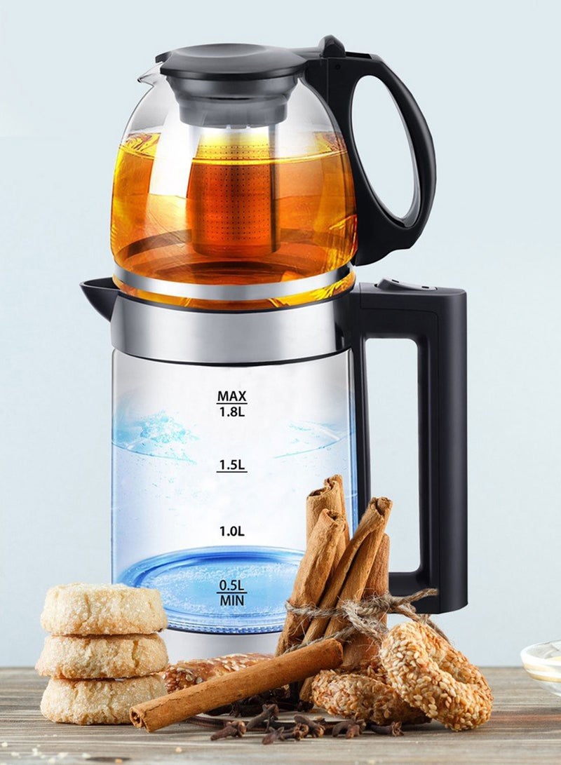 Denx 2-in-1 Glass Kettle And Turkish Tea Maker, 1.8-Liter Capacity + 1-Liter Glass Teapot, 1500 Watts DX2015 - Image 4