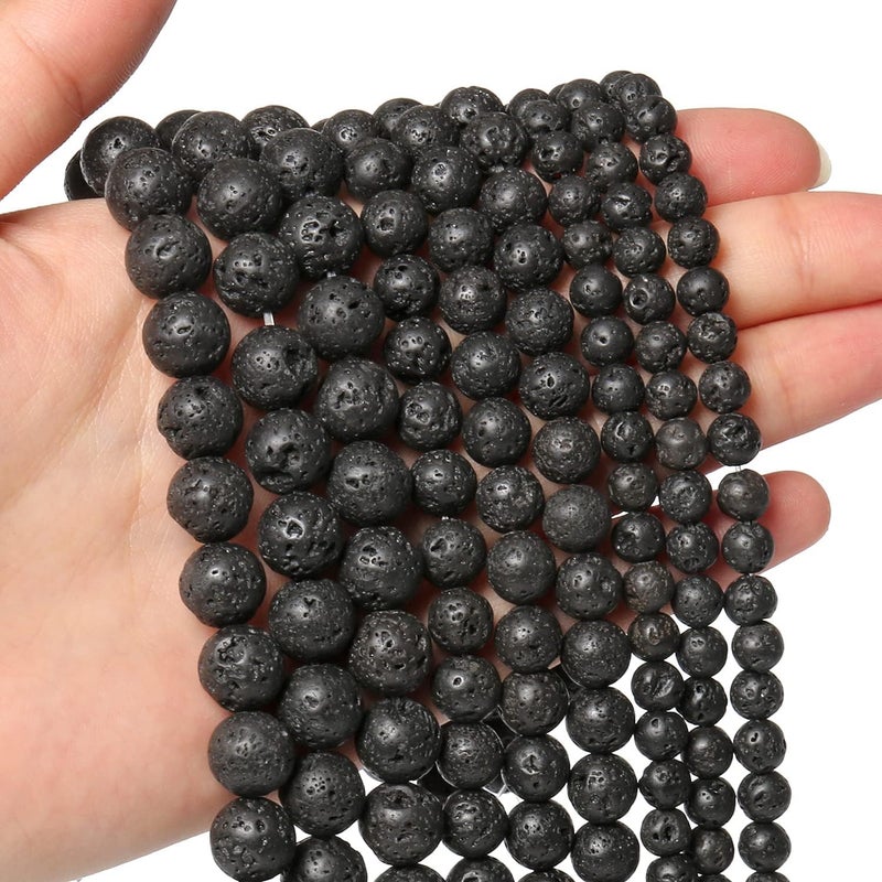 60pcs 6mm Natural Stone Beads Black Lava Beads Crystal Gemstone for Jewelry Making DIY Bracelet Necklace