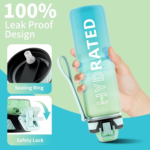 QLUR Water Bottle with Straw, 32oz Motivational Water Bottles with Time Marker to Drink, Tritan BPA Free, 1L Sports Water Bottle with Carry Strap LeakProof for Women Gym Fitness Outdoor (1 Pack) - Image 4
