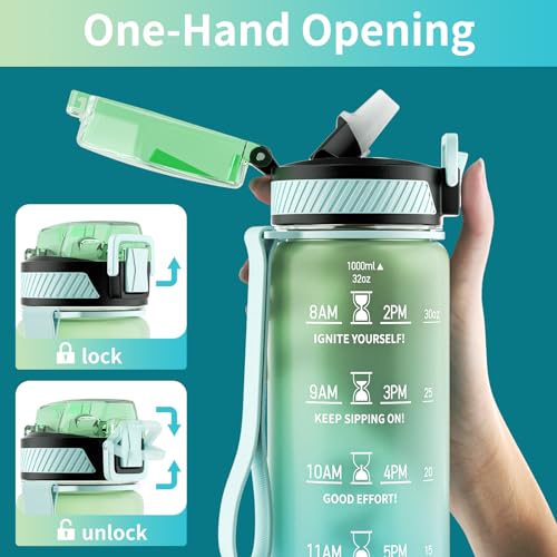 QLUR Water Bottle with Straw, 32oz Motivational Water Bottles with Time Marker to Drink, Tritan BPA Free, 1L Sports Water Bottle with Carry Strap LeakProof for Women Gym Fitness Outdoor (1 Pack) - Image 3