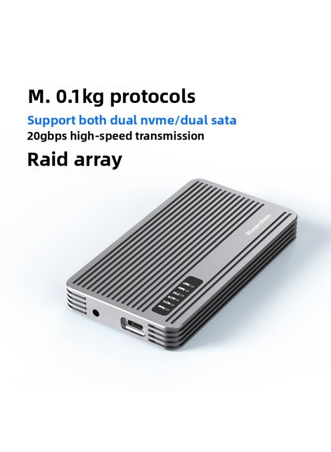 Dual Drive M.2 Array Box Aluminum Alloy NVMe/SATA Solid State SSD Mobile Hard Drive RAID Combination 20Gbps Type-C Interface-Color:[Support Double Nvme Or Double Sata Combination] With Two-wire 5V3A Power Supply - Image 2