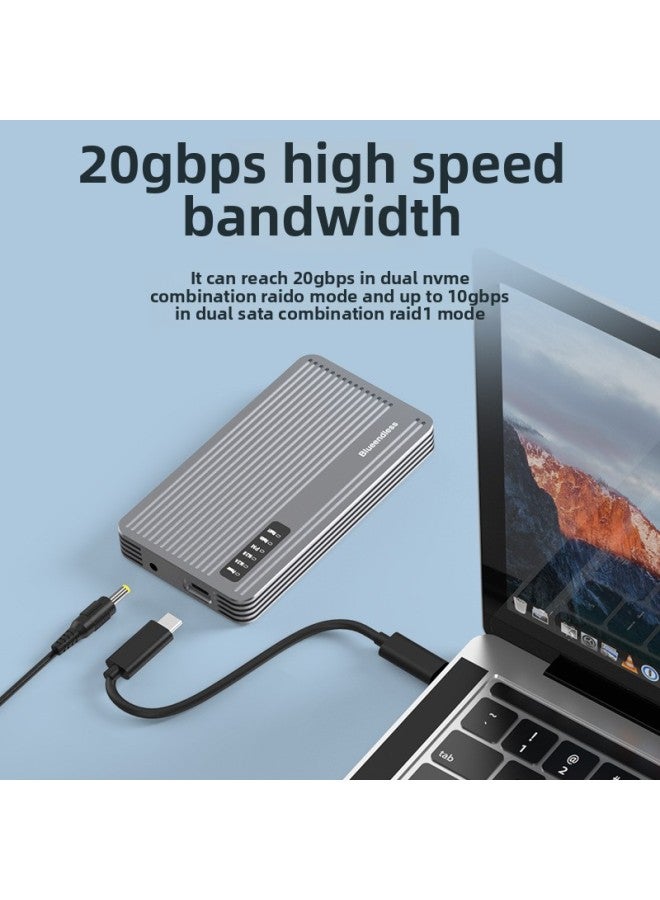 Dual Drive M.2 Array Box Aluminum Alloy NVMe/SATA Solid State SSD Mobile Hard Drive RAID Combination 20Gbps Type-C Interface-Color:[Support Double Nvme Or Double Sata Combination] With Two-wire 5V3A Power Supply - Image 3