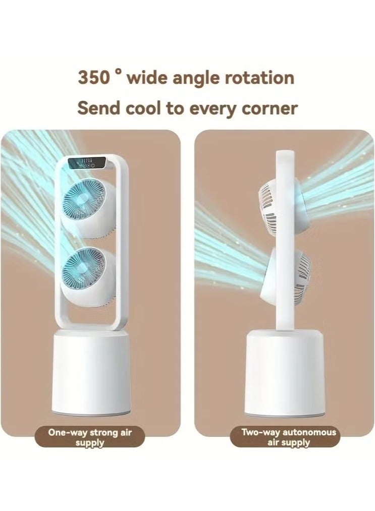 Dual-Layer 3D Air Loop Cooling Rechargeable Pedestal Tower Fan with Remote Control English Operating Table and Stand  - Image 3
