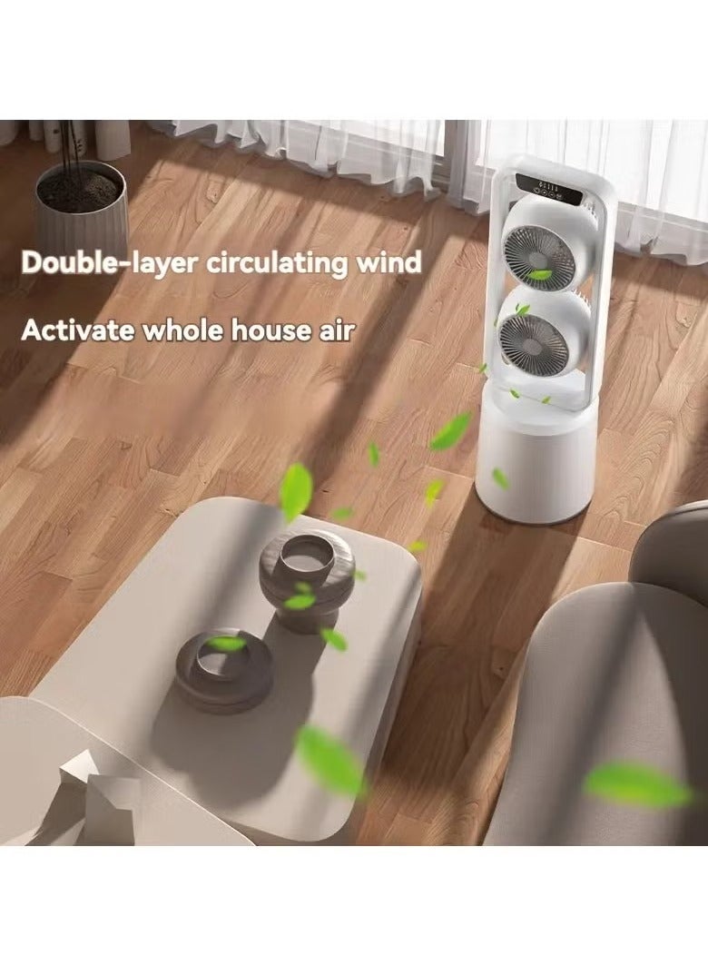Dual-Layer 3D Air Loop Cooling Rechargeable Pedestal Tower Fan with Remote Control English Operating Table and Stand  - Image 5