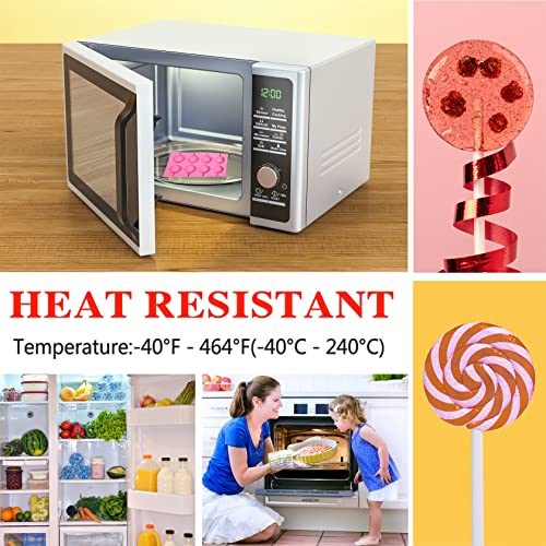 BKPPLZP 2x8 Capacity Round Silicone Lollipop Molds,Nonstick Chocolate Hard Candy Mold Silicone Sucker Mold with 20 Sticks for Hard Candies,Chocolate,Bread,Jellies,Suction Cup,Etc - Image 3