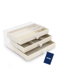 AC&L AC&L Acrylic Jewelry Organizer, Clear Stackable Jewelry Storage Case for Earrings, Necklace, Bracelet, Rings with Adjustable Velvet Trays For Women, Decor For Dresser Vanity (White)  - Image 1