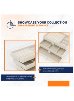 AC&L AC&L Acrylic Jewelry Organizer, Clear Stackable Jewelry Storage Case for Earrings, Necklace, Bracelet, Rings with Adjustable Velvet Trays For Women, Decor For Dresser Vanity (White)  - Image 4