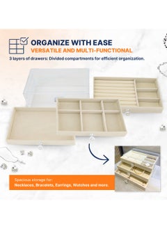 AC&L AC&L Acrylic Jewelry Organizer, Clear Stackable Jewelry Storage Case for Earrings, Necklace, Bracelet, Rings with Adjustable Velvet Trays For Women, Decor For Dresser Vanity (White)  - Image 5