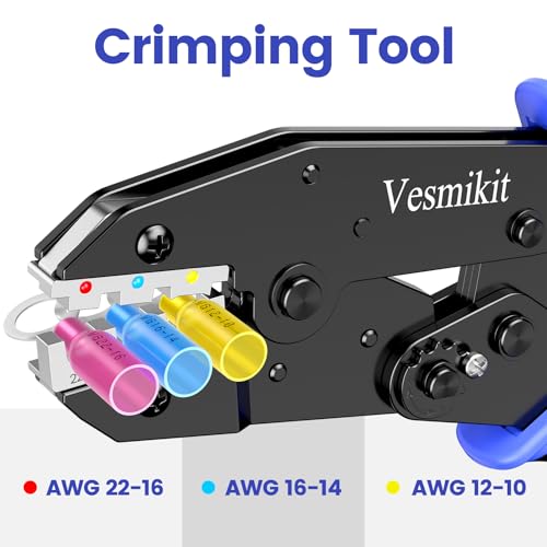 Vesmikit Wire Stripper and Crimping Tool,AWG 24-10 Automatic Stripper Tool with AWG 22-10 Ratchet Wire Crimper For Heat Shrink Connectors and Insulated Terminals, 3 in 1 Stripping/Cutting/Crimping - Image 3