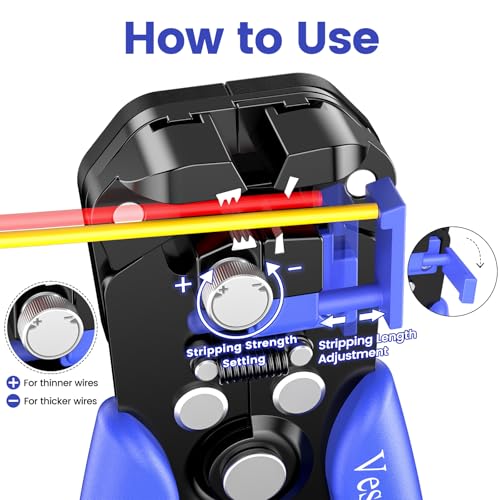 Vesmikit Wire Stripper and Crimping Tool,AWG 24-10 Automatic Stripper Tool with AWG 22-10 Ratchet Wire Crimper For Heat Shrink Connectors and Insulated Terminals, 3 in 1 Stripping/Cutting/Crimping - Image 5