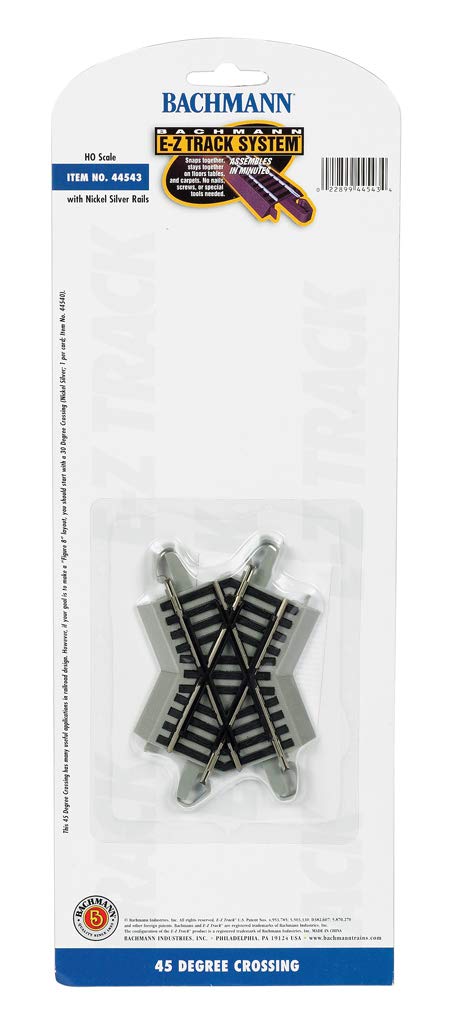 Bachmann Trains قطارات باخمان - تقاطع 45 درجة بنظام E-Z TRACK (1/بطاقة) - سكة حديد من الفضة النيكل مع قاعدة رمادية - مقياس HO - Image 2
