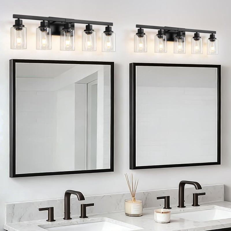 DIKAIDA 5-Light Black Bathroom Vanity Light, Modern Vanity Lighting Fixture for Bathroom, 31" Matte Light Fixture, Wall Sconces with Clear Glass Shade, Black Bathroom Wall Light Over Mirror - Image 5