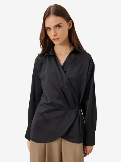 Happiness İstanbul ISTANBUL Double Breasted Satin Tie Blouse