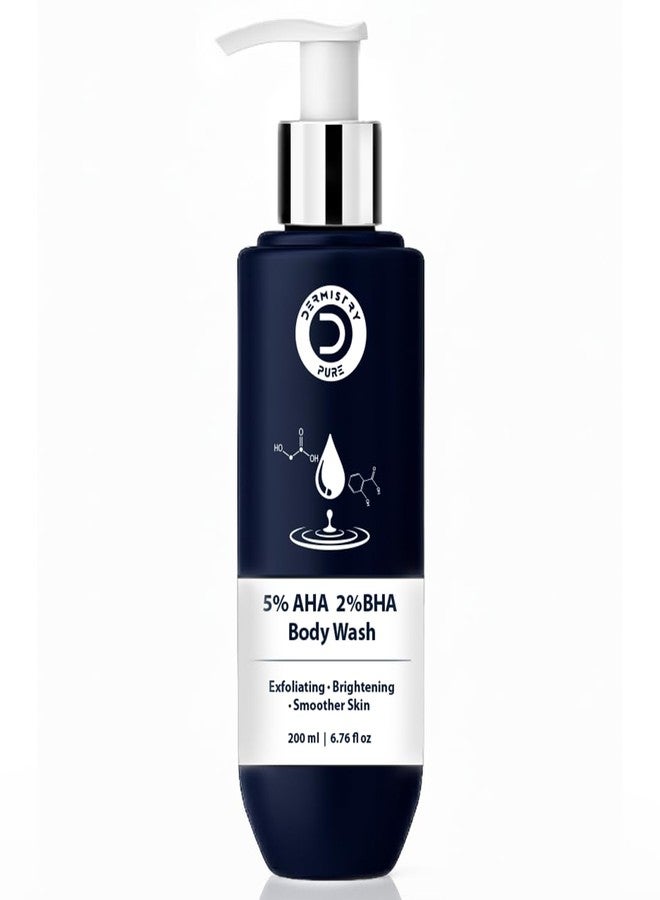 DERMISTRY 5% AHA 2% BHA Exfoliating D Tan Detan Removal Skin Smoothening Body Wash for Oily All and Strawberry Skin Types for Men Women 200ml - Image 1