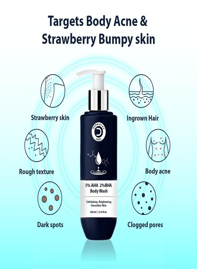 DERMISTRY 5% AHA 2% BHA Exfoliating D Tan Detan Removal Skin Smoothening Body Wash for Oily All and Strawberry Skin Types for Men Women 200ml - Image 4