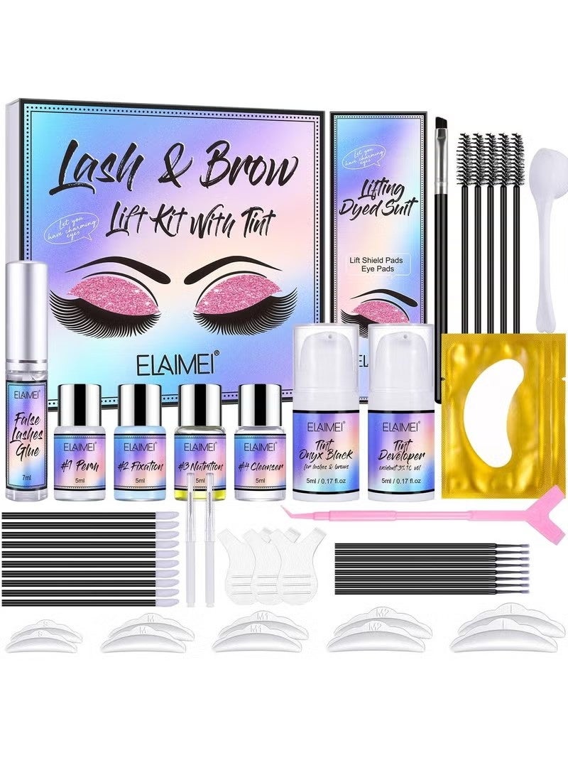 Elaimei Brow Lamination Lash Lift and Tint Kit Professional Eyebrow and Eyelash Perm Kit with Black Dye Fuller and Thicker Brows Long lasting for 6-8 Weeks Suitable for Salon and Home Use - Image 1