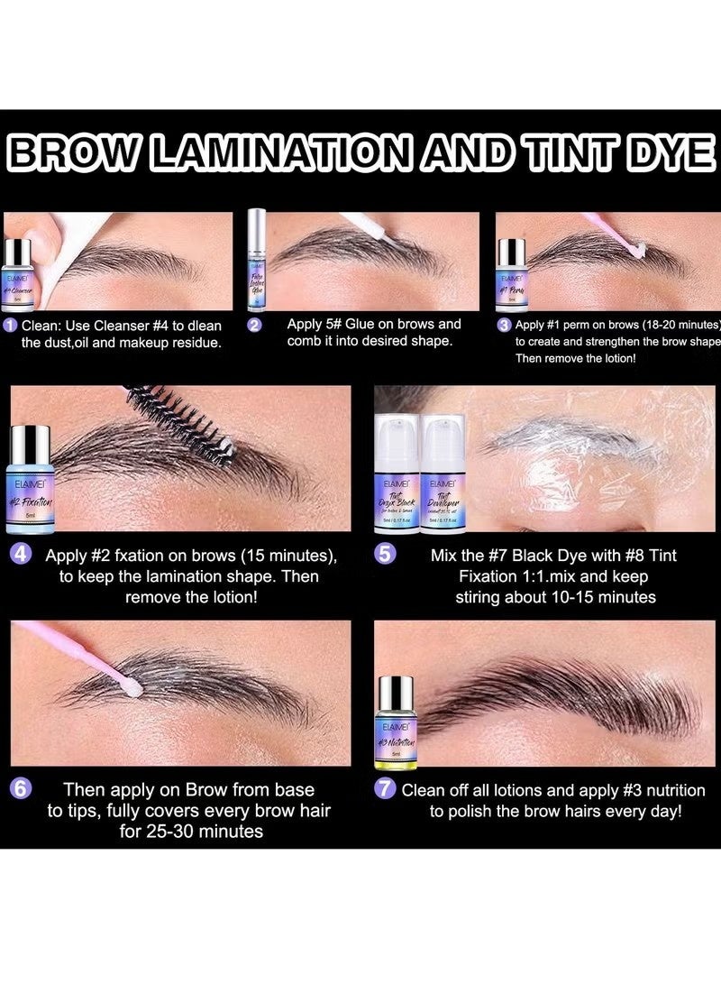 Elaimei Brow Lamination Lash Lift and Tint Kit Professional Eyebrow and Eyelash Perm Kit with Black Dye Fuller and Thicker Brows Long lasting for 6-8 Weeks Suitable for Salon and Home Use - Image 3
