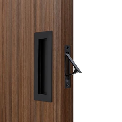 Dontay 2 Set Pocket Door Pull Handle304 Stainless Steel Rectangle Recessed Flush Finger Pulls Edge Spring PullNo LockHardware Set for More Than 118 Thickness Sliding DoorMatte Black6 - Image 1