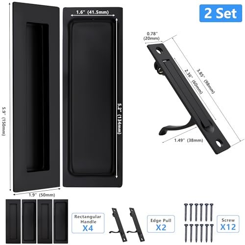 Dontay 2 Set Pocket Door Pull Handle304 Stainless Steel Rectangle Recessed Flush Finger Pulls Edge Spring PullNo LockHardware Set for More Than 118 Thickness Sliding DoorMatte Black6 - Image 3