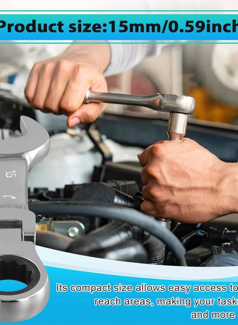 GGOOT Short Handle Ratchet Wrench with Movable,Quick Dual-Purpose Open End Wrench,Hardware Tool, Labor-Saving Wrench 15mm - Image 4