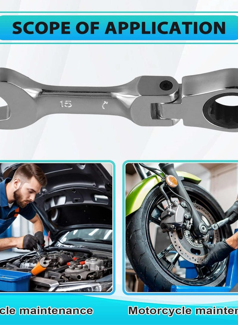 GGOOT Short Handle Ratchet Wrench with Movable,Quick Dual-Purpose Open End Wrench,Hardware Tool, Labor-Saving Wrench 15mm - Image 2