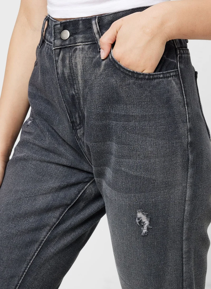 Ginger Straight Fit Washed Denim with Raw Hem