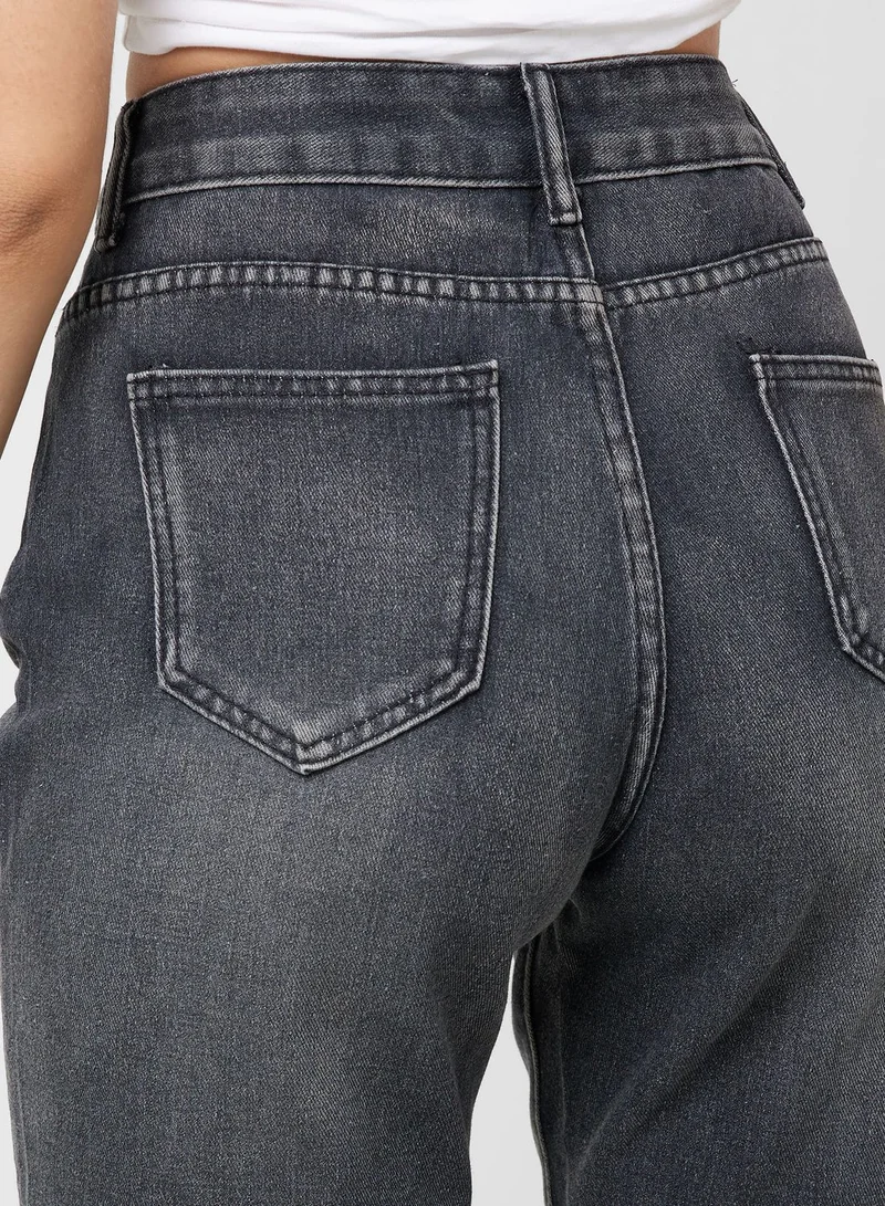 Ginger Straight Fit Washed Denim with Raw Hem