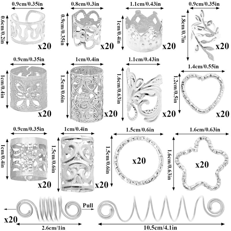Fscwlmon 260 Pcs Hair Jewelry for Braids,Hair Beads Accessories for Dreadlock,Metal Hair Clips Cuffs Rings,Loc Rave Hair Charm Decorations Adjustable Kits for Men Women Silvery - Image 2