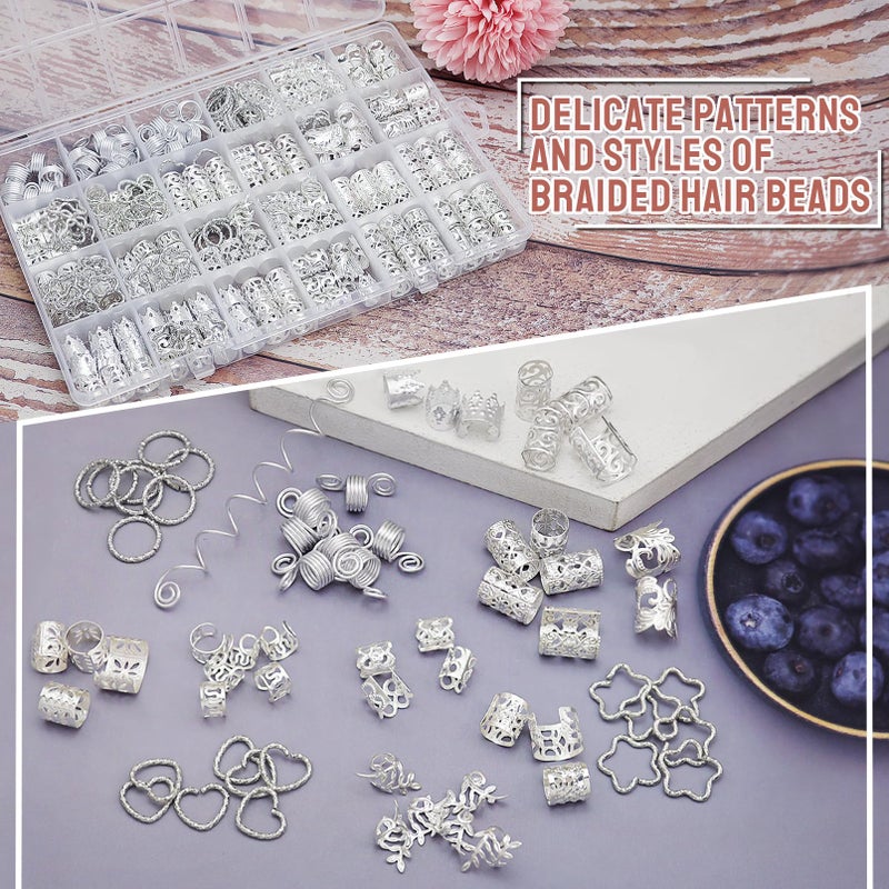 Fscwlmon 260 Pcs Hair Jewelry for Braids,Hair Beads Accessories for Dreadlock,Metal Hair Clips Cuffs Rings,Loc Rave Hair Charm Decorations Adjustable Kits for Men Women Silvery - Image 3