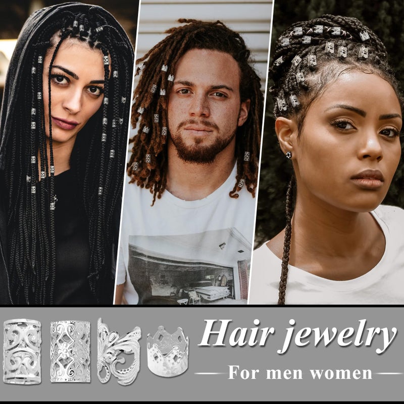 Fscwlmon 260 Pcs Hair Jewelry for Braids,Hair Beads Accessories for Dreadlock,Metal Hair Clips Cuffs Rings,Loc Rave Hair Charm Decorations Adjustable Kits for Men Women Silvery - Image 5
