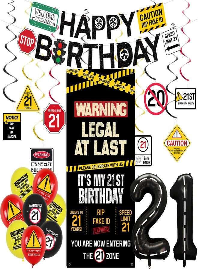 Roetyce Caution 21st Birthday Banner Decorations - Image 1