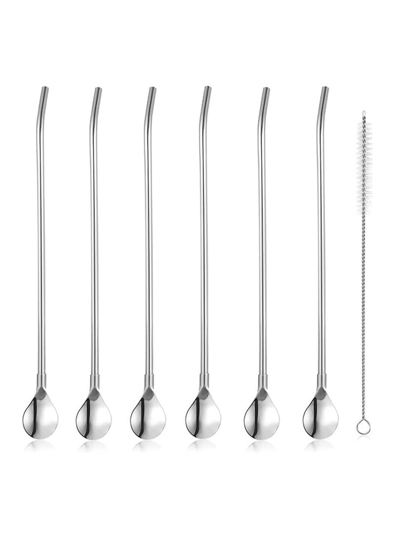 Long Stainless Steel Spoons with Handle and Straw for Mixing, Stirring and Drinking with Cleaning Brush - Image 3
