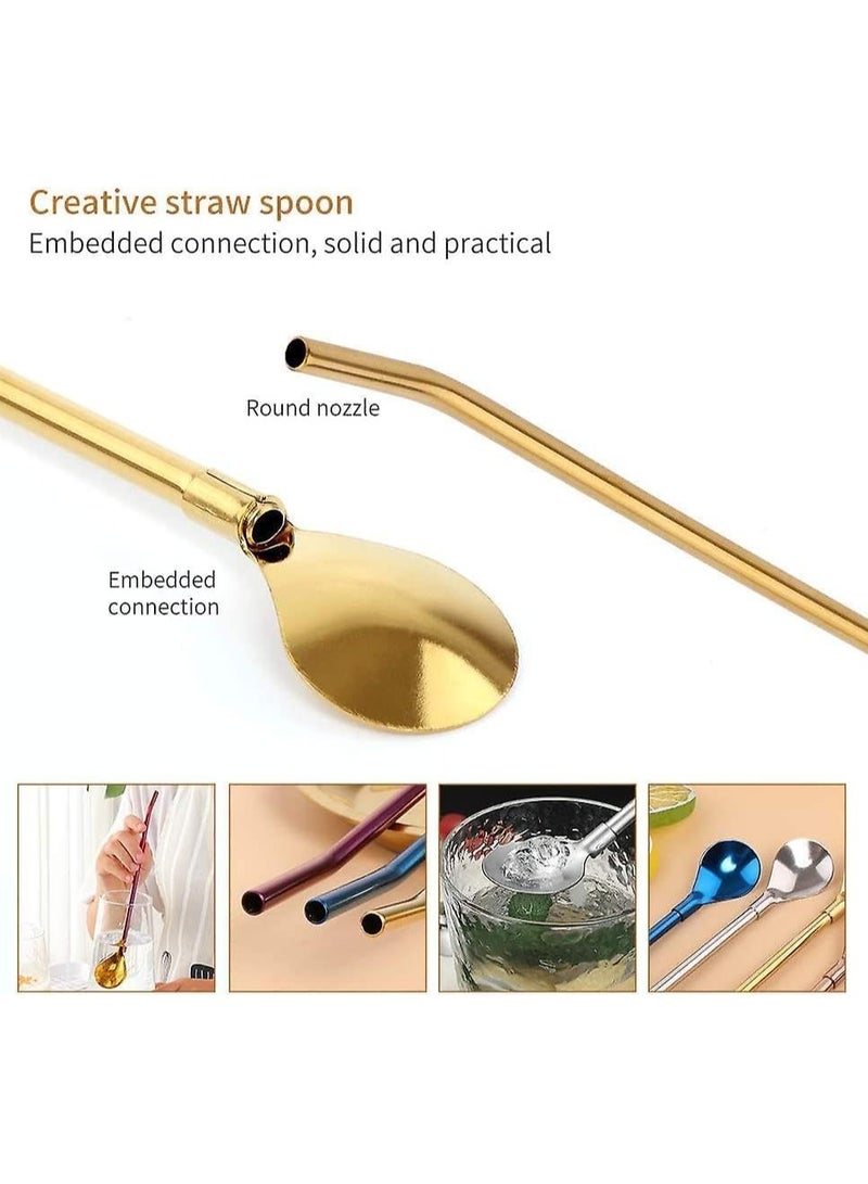 Long Stainless Steel Spoons with Handle and Straw for Mixing, Stirring and Drinking with Cleaning Brush - Image 2