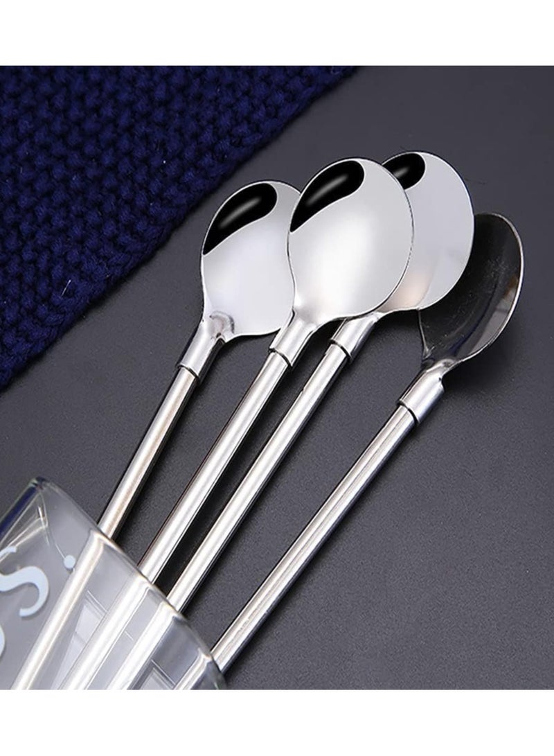 Long Stainless Steel Spoons with Handle and Straw for Mixing, Stirring and Drinking with Cleaning Brush - Image 1