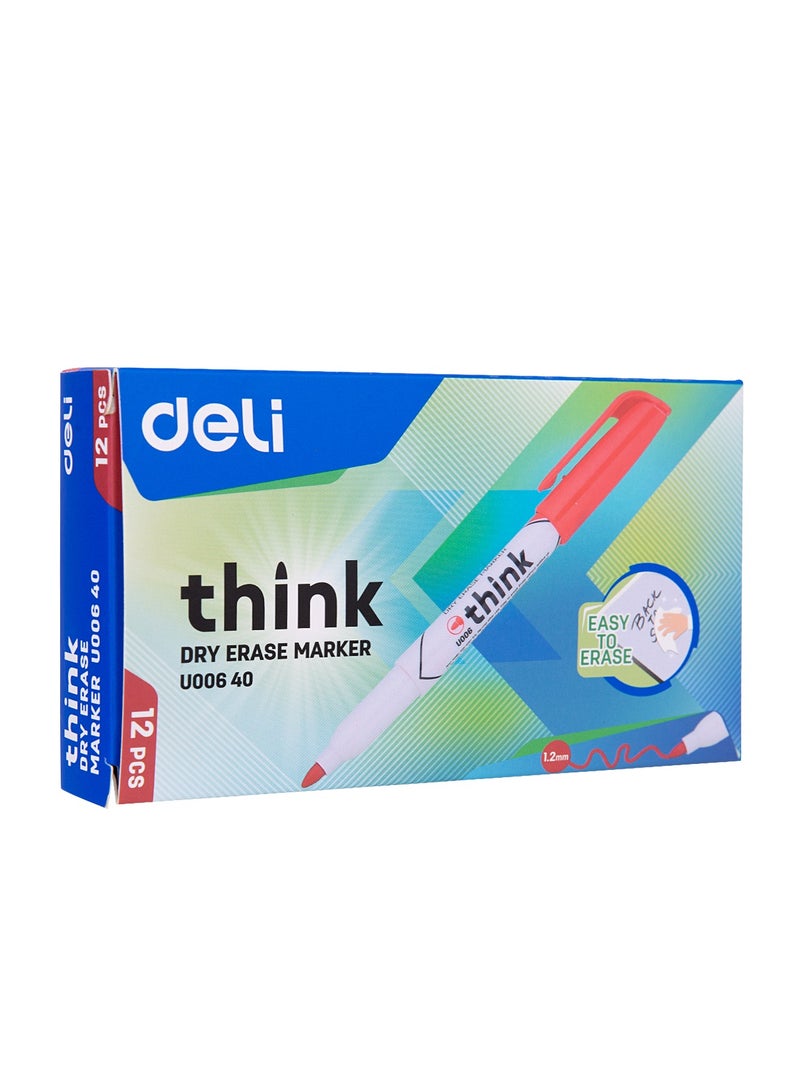 Deli EU00640 Whiteboard Marker Red 12pcs/box- ideal for whiteboard writing - Image 4