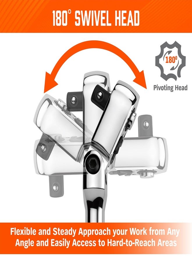 HORUSDY 3/8" Drive 90-Tooth Flex Head Ratchet Handle, 180° Adjustable CR-V Ratchet with Quick Release & Reversible Switch, 4° Swing Arc Socket Wrench for Automotive, Bike & DIY Repair - Image 4