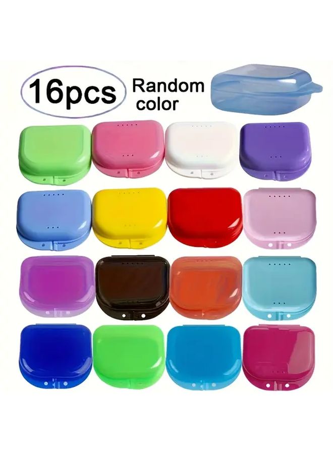 16pcs Mix Colors Portable Retainer Case Durable PP Material with Ventilation Holes Secure Lid Travel Friendly Design - Image 1