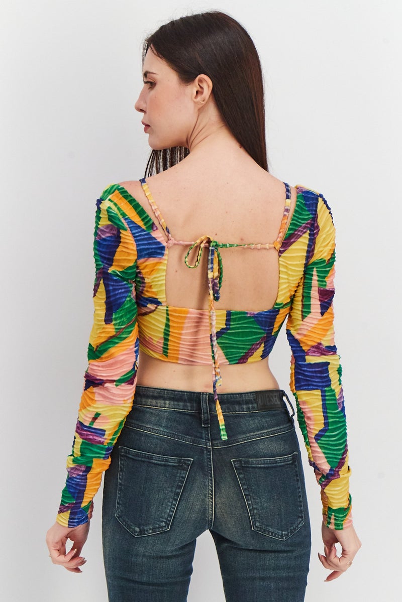 NA-KD بلوزة قصيرة ذات أكمام طويلة وياقة على شكل قلب للنساء، متعددة الألوان - Image 3