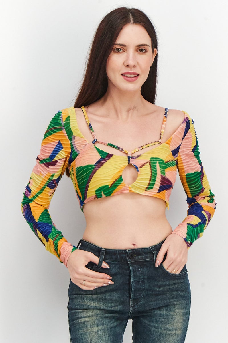 NA-KD بلوزة قصيرة ذات أكمام طويلة وياقة على شكل قلب للنساء، متعددة الألوان - Image 1