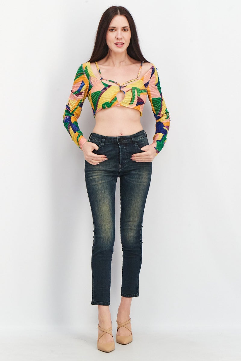 NA-KD بلوزة قصيرة ذات أكمام طويلة وياقة على شكل قلب للنساء، متعددة الألوان - Image 4