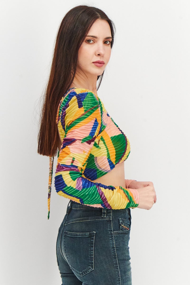 NA-KD بلوزة قصيرة ذات أكمام طويلة وياقة على شكل قلب للنساء، متعددة الألوان - Image 2