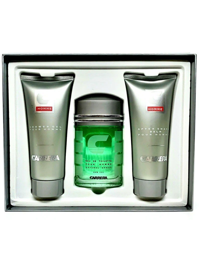 Carrera 3 Piece Gift Set for Men EDT 100ml + 150 ml Shower Gel + 150 ml After Shave