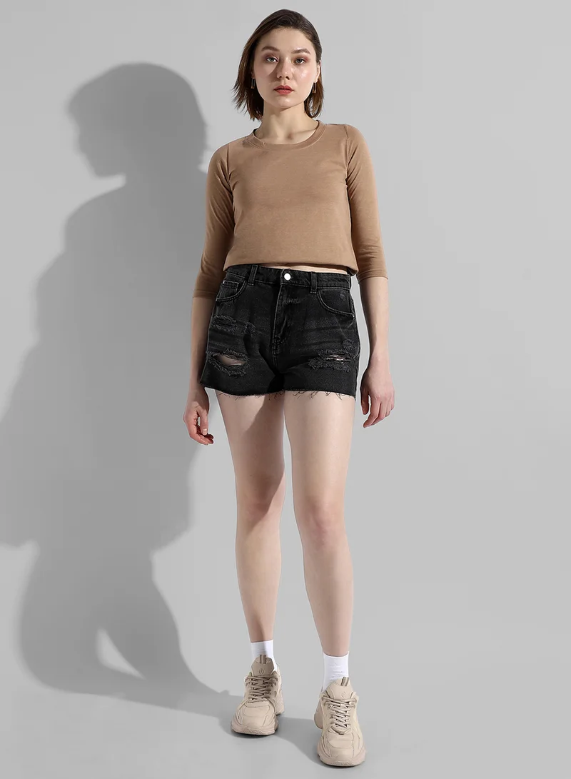 كامبوس سوترا Women's Solid Beige Regular Fit Top