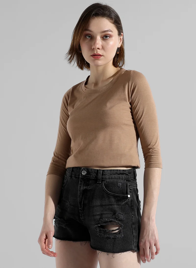 كامبوس سوترا Women's Solid Beige Regular Fit Top