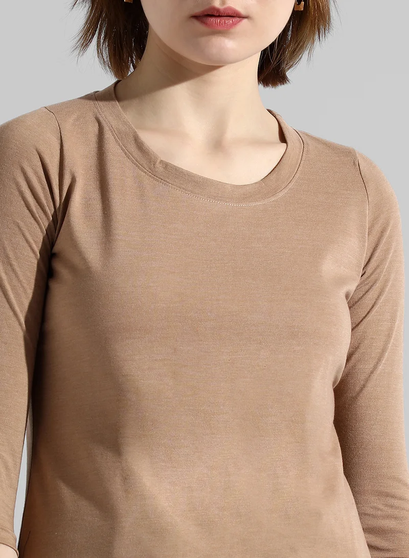 كامبوس سوترا Women's Solid Beige Regular Fit Top