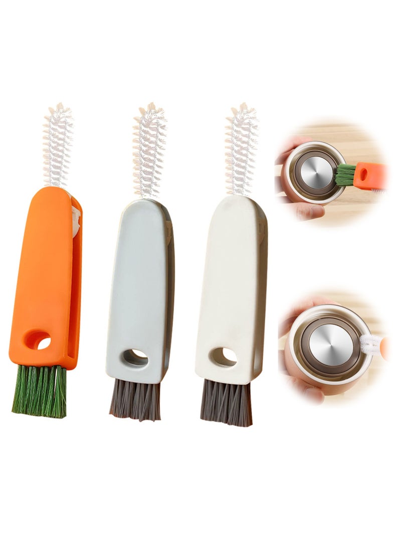 SOLARAE Small Bottle Lid Detail Brush, 3 in 1 Multifunctional Kitchen Mini Mug Glass Lid Cleaning Brush, Straw Cleaning Tool Water Bottle Cleaning Crevice Brush, Baby Bottle Cup Cleaning Tool - Image 1