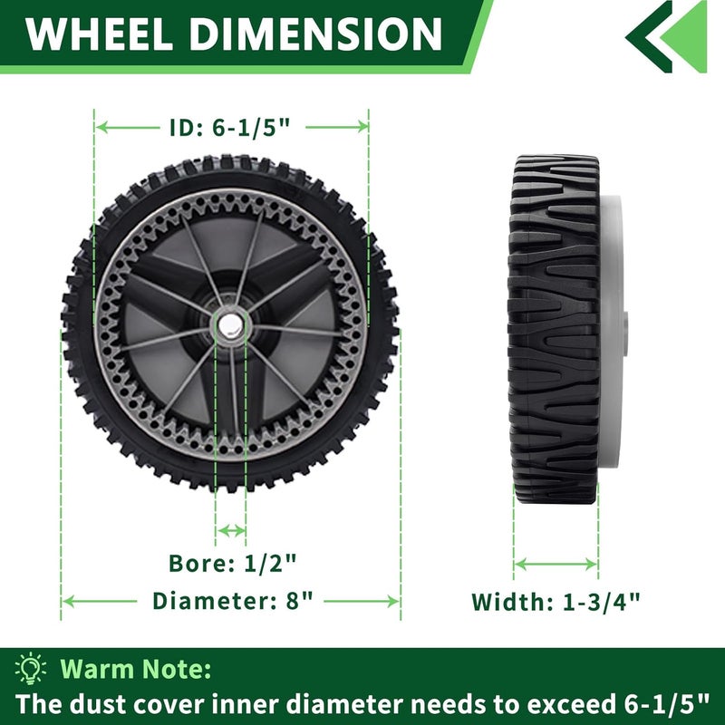 TENGMUJX 532401274 Front Drive Wheels Fit for Husqvarna AYP Craftsman HU Mower for HU Self Propelled Lawn Mower Tractor, Front Wheels for HU700F Replaces 401274 401274X460 532411081 8" x 1-3/4"(2 Pack) - Image 2