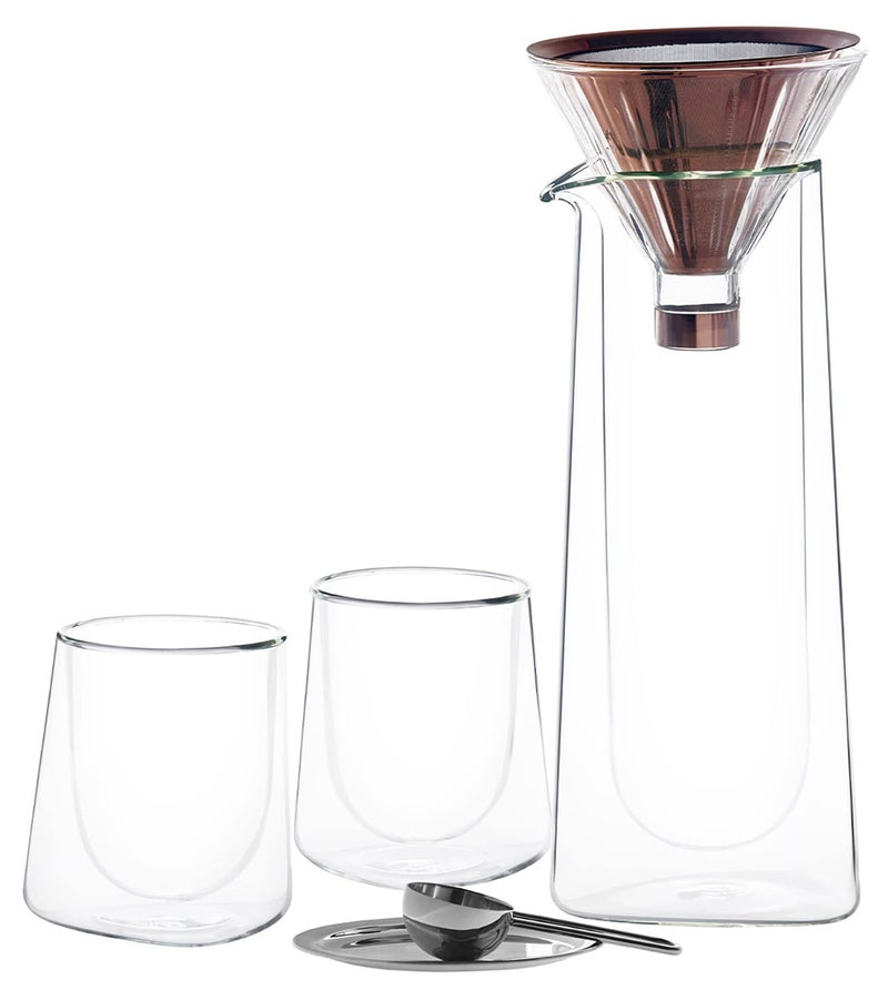 Shaze The Dripper Coffee pourover Borosilicate Double Walled Vessel and Pair of Glasses Coffeeware Color Rose Gold - Image 1