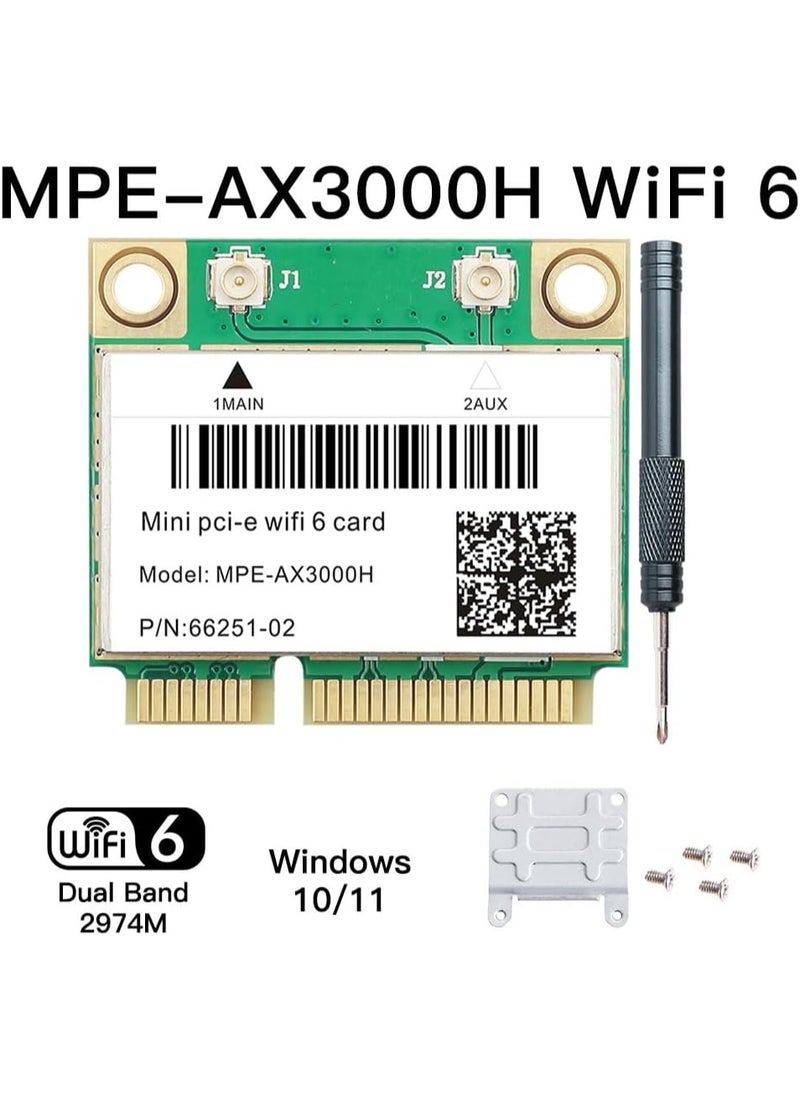 MPE-AX3000H WiFi 6 Wireless Card Dual Band 802.11ax Half Mini PCI-E WiFi Card PCI Express Network Adapter BT5.2 2.4GHz 574Mbps 5GHz 2.4Gbps(160MHz) for Windows 10/11 64 bit Better 7260HMW WiFi Card